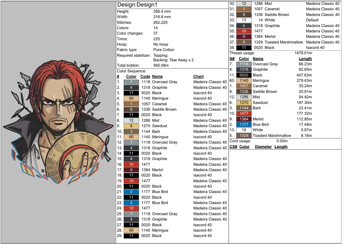 Shanks – Red-Haired Pirate Embroidery Design