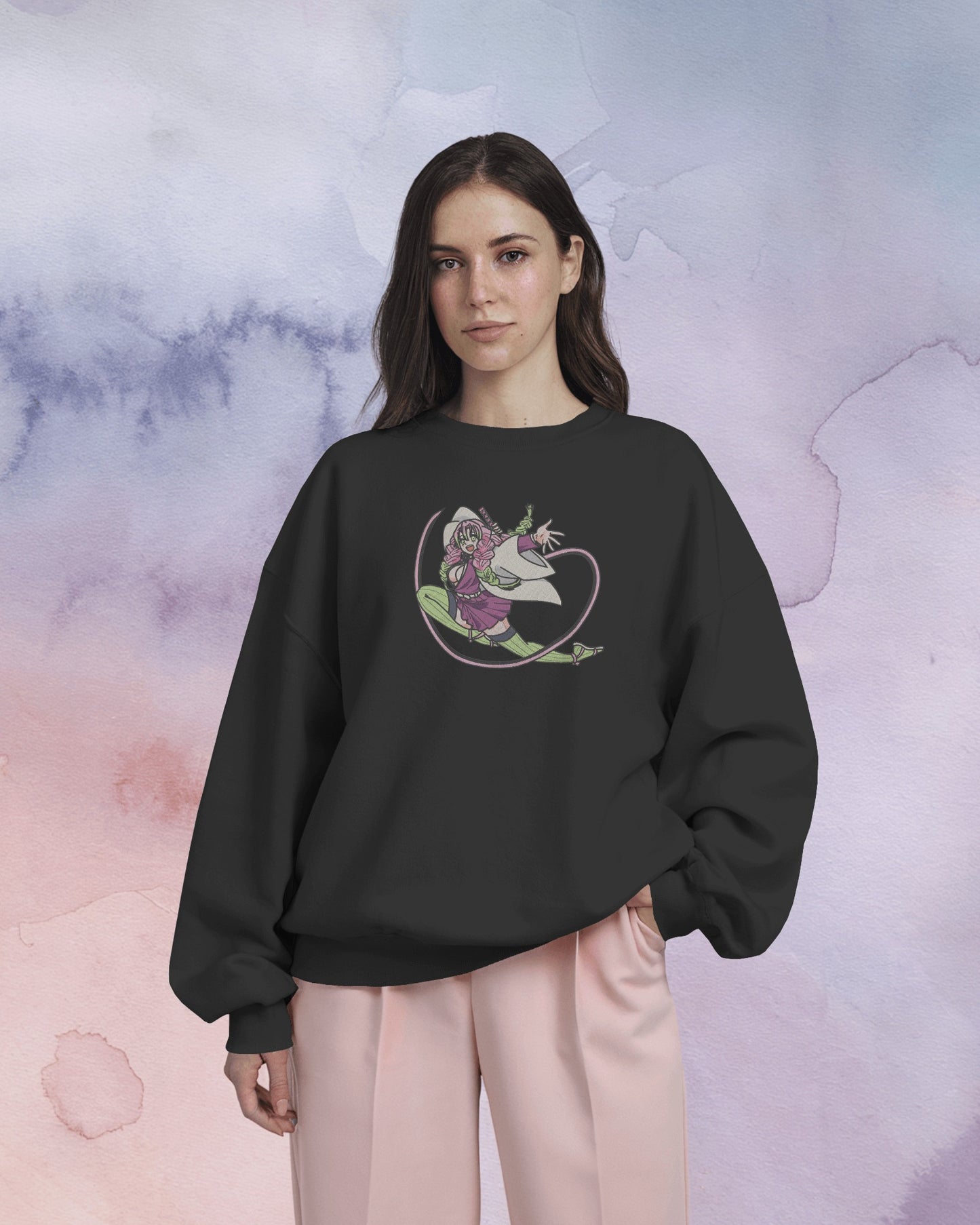 MITSURI KANROJI - LOVE HASHIRA Embroidered Oversized Sweatshirt
