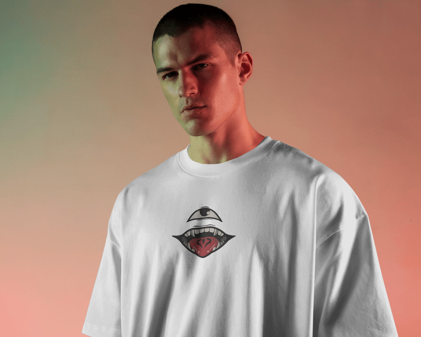 SUKUNA EYE AND MOUTH Embroidered Oversized TShirt