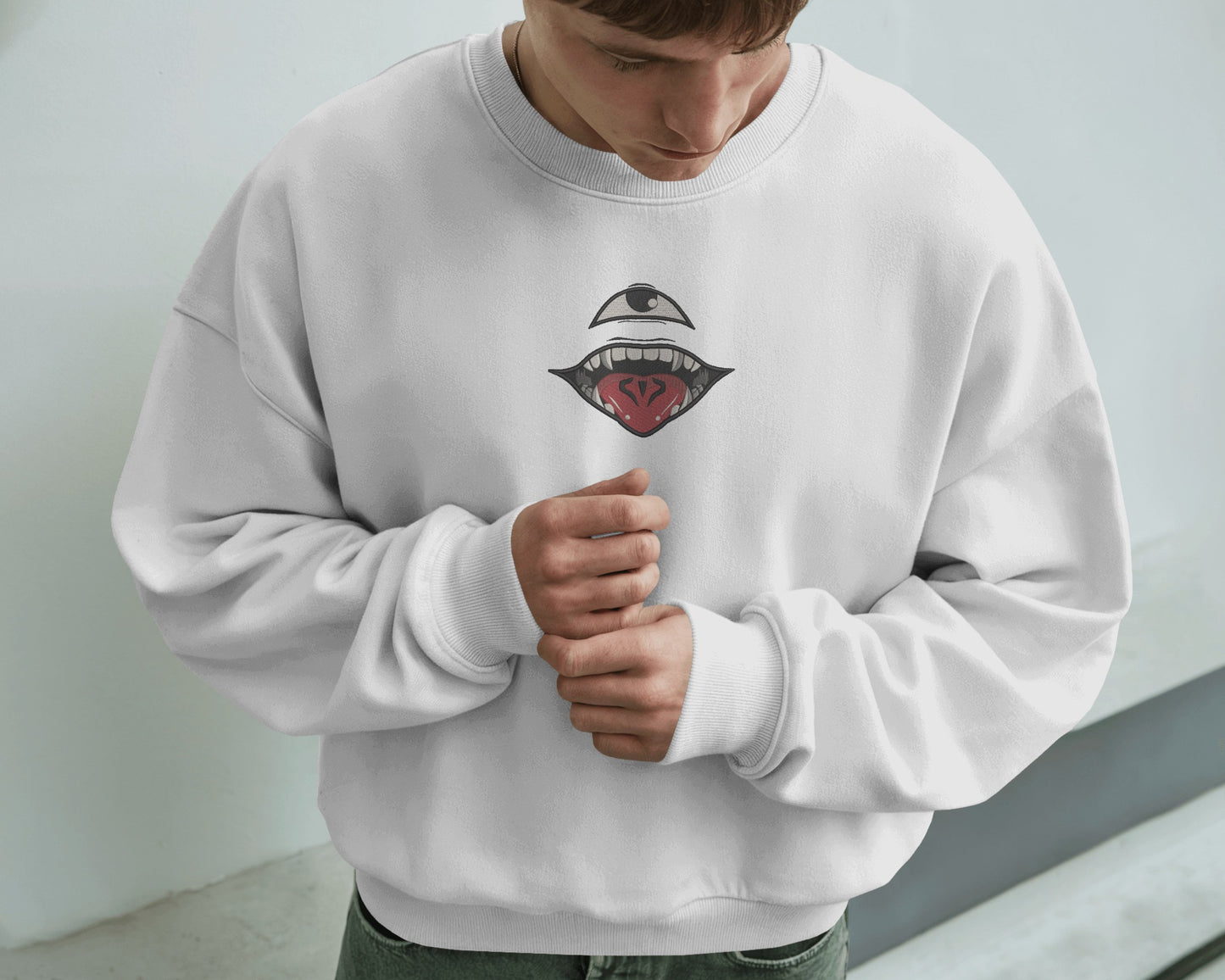 SUKUNA EYE AND MOUTH Embroidered Oversized Sweatshirt