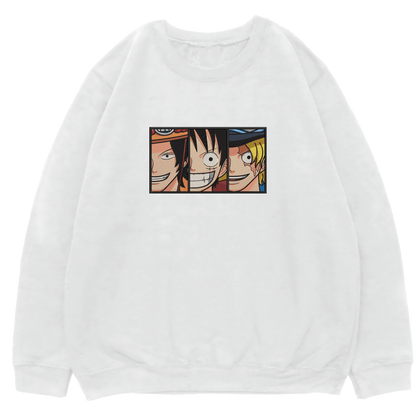 LUFFY-ACE-SABO Embroidered Oversized Sweatshirt