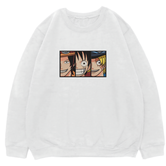 LUFFY-ACE-SABO Embroidered Oversized Sweatshirt