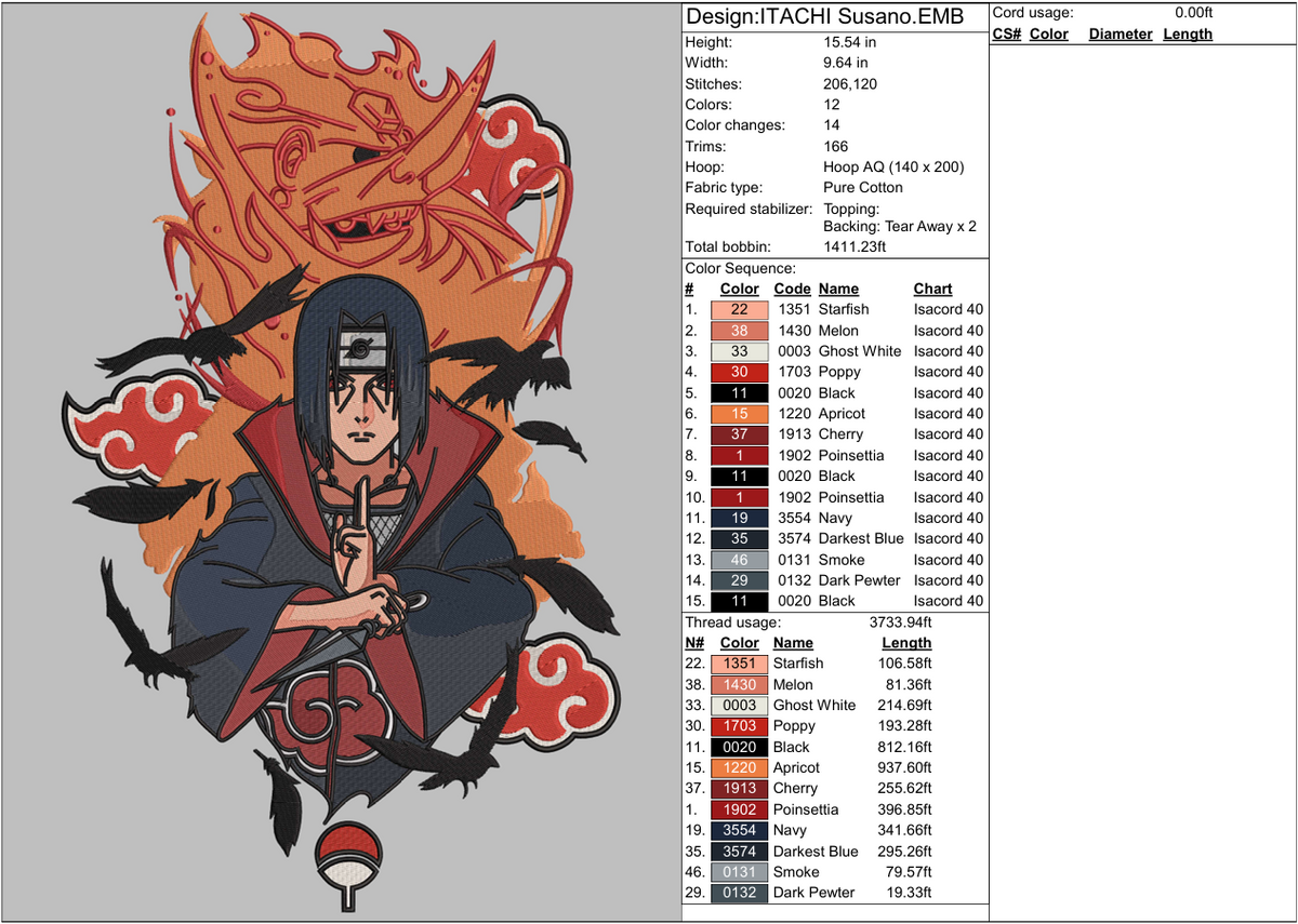 Itachi Uchiha Embroidery Design