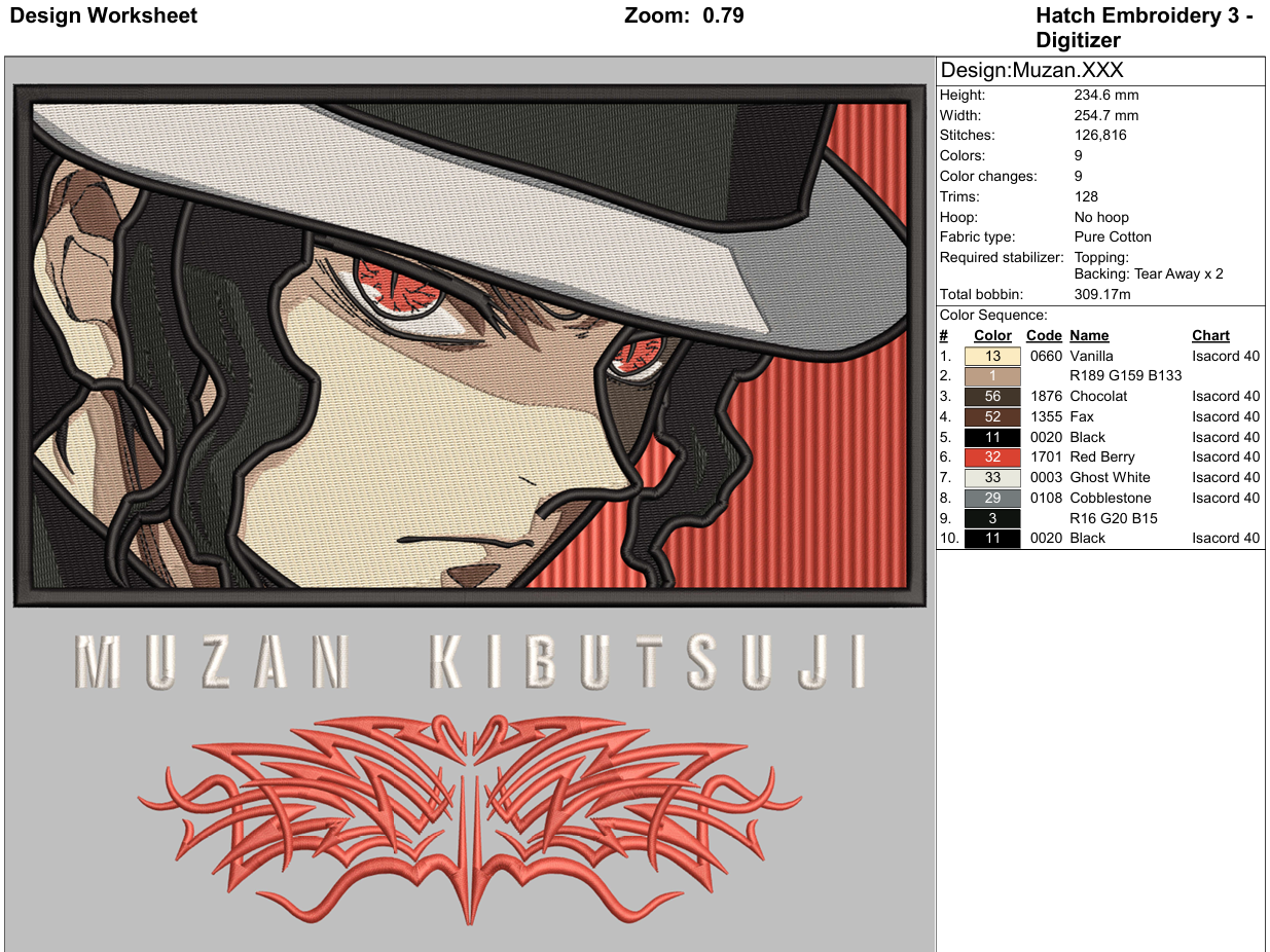 Muzan Kibutsuji Embroidery Digitization