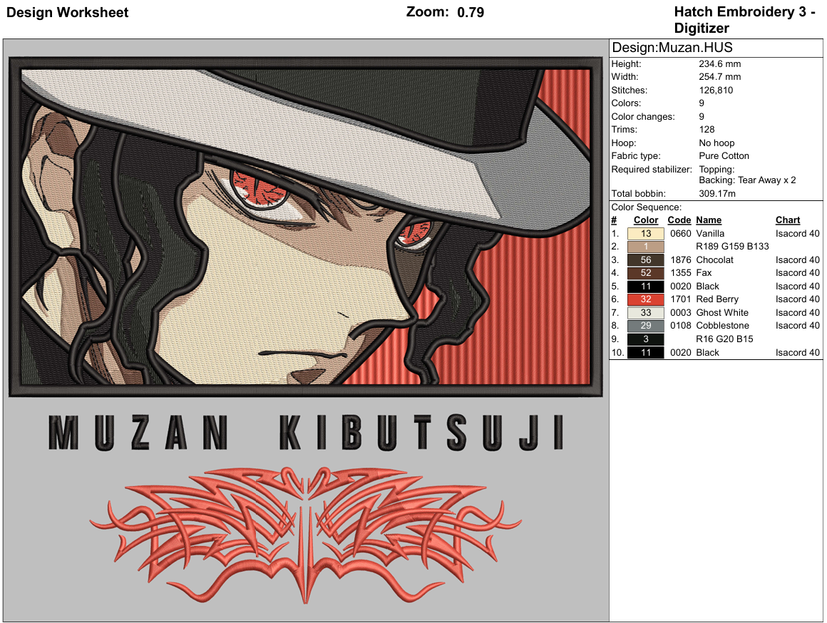 Muzan Kibutsuji Embroidery Digitization