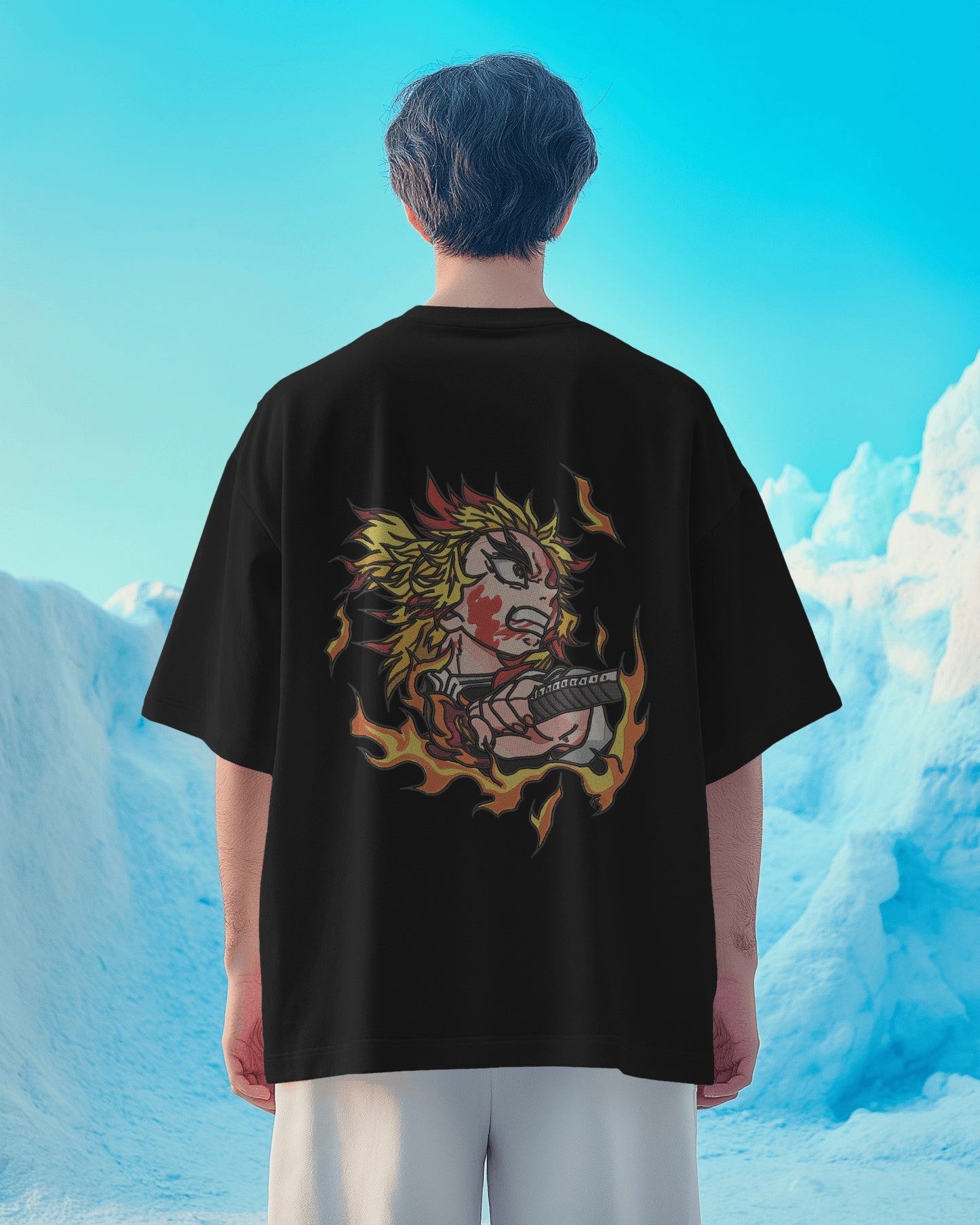 KYOJURO RENGOKU-FLAME HASHIRA Embroidered Oversized TShirt