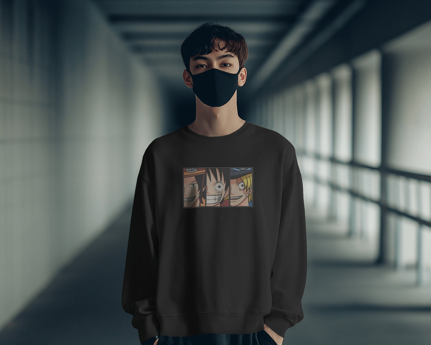 LUFFY-ACE-SABO Embroidered Oversized Sweatshirt