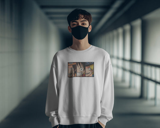 LUFFY-ACE-SABO Embroidered Oversized Sweatshirt