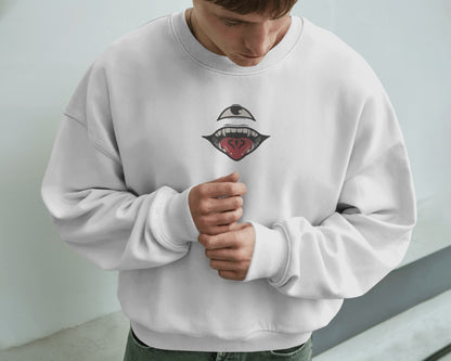 SUKUNA EYE AND MOUTH Embroidered Oversized Sweatshirt