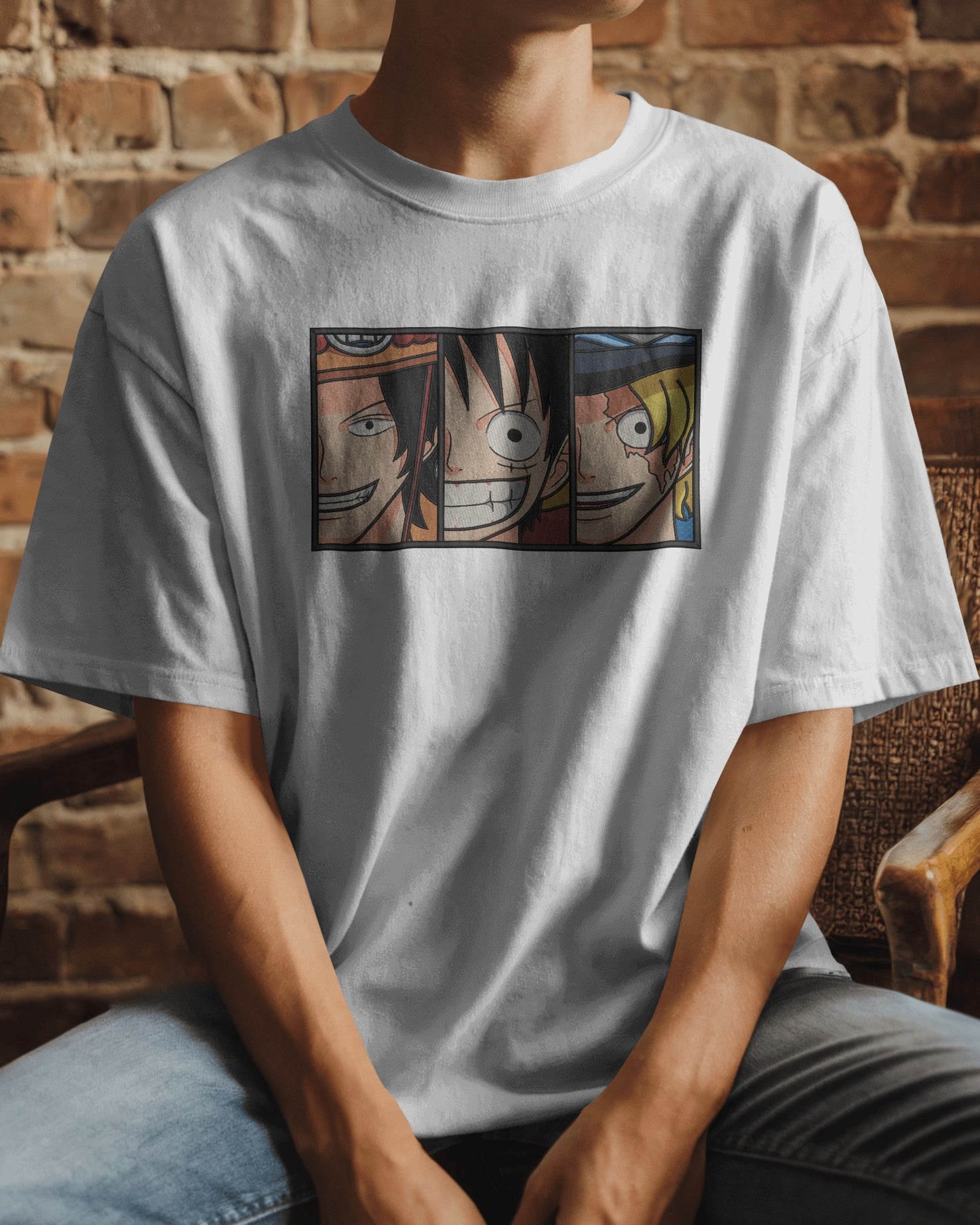 LUFFY-ACE-SABO Embroidered Oversized TShirt