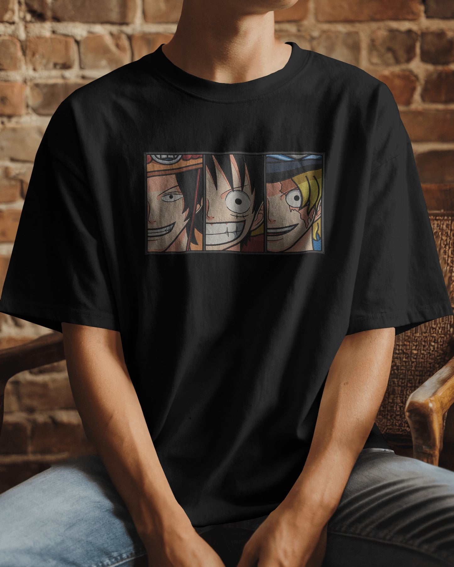 LUFFY-ACE-SABO Embroidered Oversized TShirt