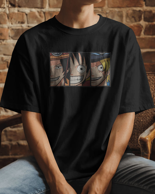 LUFFY-ACE-SABO Embroidered Oversized TShirt