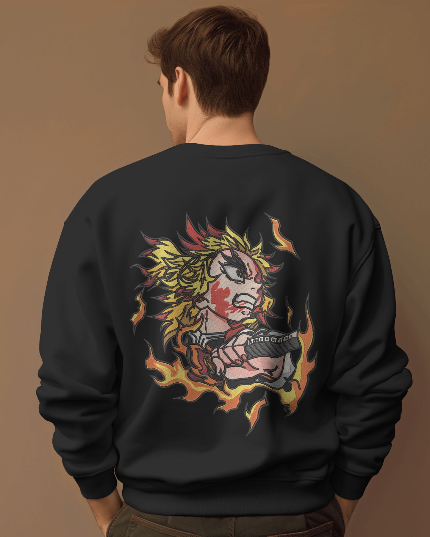 KYOJURO RENGOKU-FLAME HASHIRA Embroidered Oversized Sweatshirt