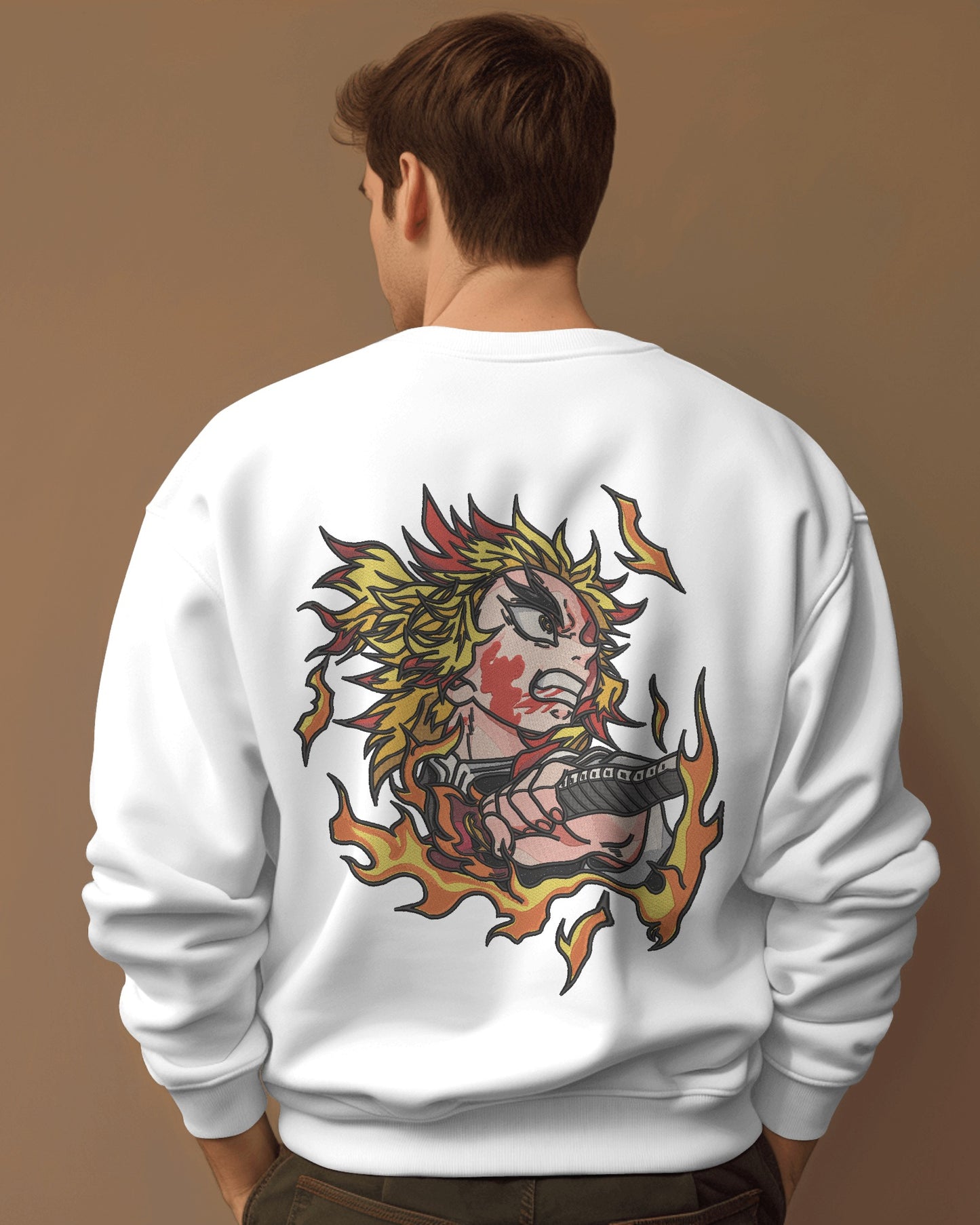 KYOJURO RENGOKU-FLAME HASHIRA Embroidered Oversized Sweatshirt